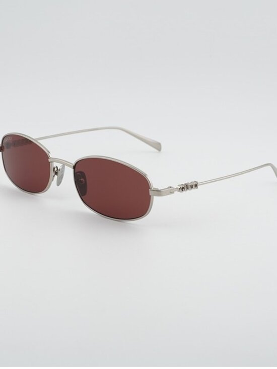 Gucci GG1940S 003 Sunglasses Silver Rectangle Frame, Red Lenses main image 7